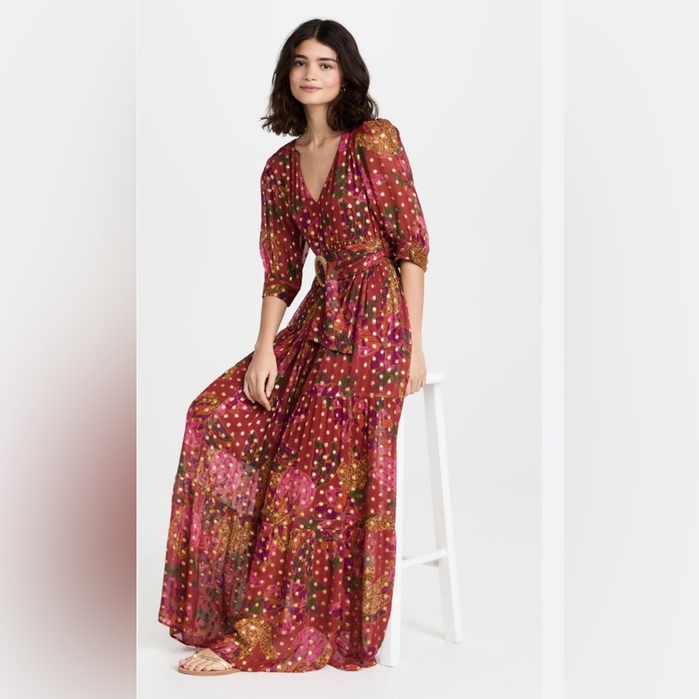 FARM Rio Red and Pink Floral Maxi Dress